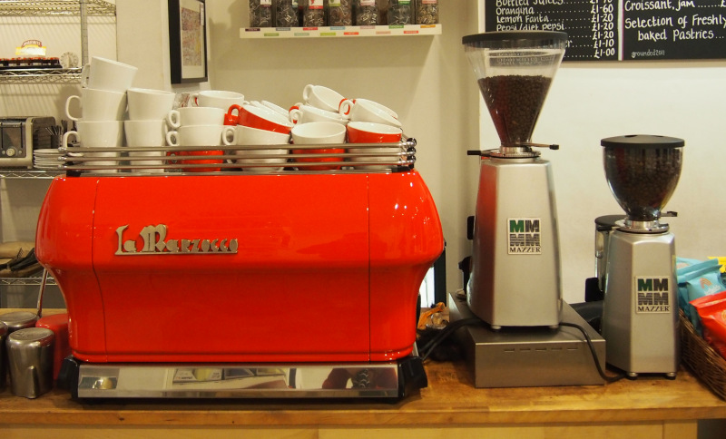 Red La Marzocco Coffee Machine and grinders